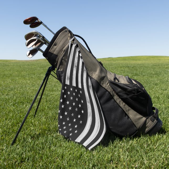 USA flag Rustic Wood Black White Patriotic America Golf Towel (Green)