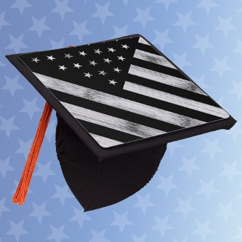 Usa Flag Rustic Wood Black White Patriotic America Graduation Cap Topper by PLdesign at Zazzle