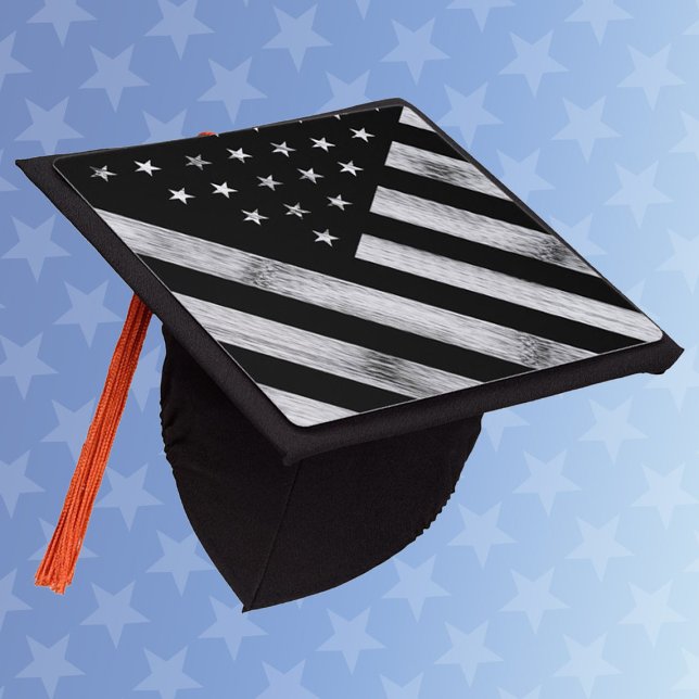USA flag Rustic Wood Black White Patriotic America Graduation Cap Topper (Creator Uploaded)