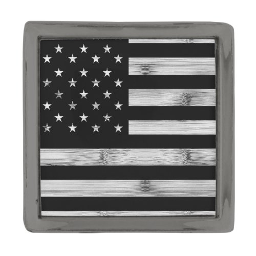 USA flag Rustic Wood Black White Patriotic America Gunmetal Finish Lapel Pin