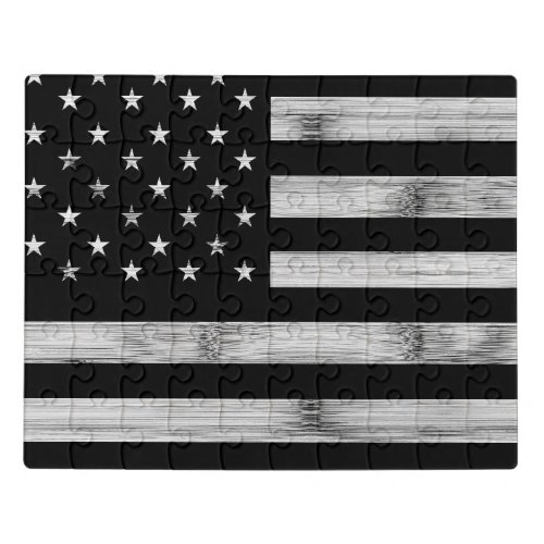 USA flag Rustic Wood Black White Patriotic America Jigsaw Puzzle