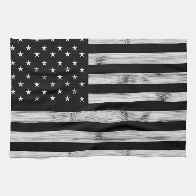 USA flag Rustic Wood Black White Patriotic America Kitchen Towel (Horizontal)