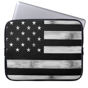 USA flag Rustic Wood Black White Patriotic America Laptop Sleeve