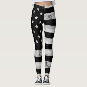 Usa Flag Rustic Wood Black White Patriotic America Leggings by PLdesign at Zazzle