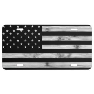 USA flag Rustic Wood Black White Patriotic America License Plate