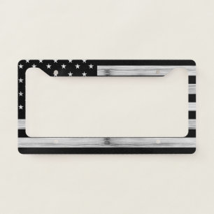 USA flag Rustic Wood Black White Patriotic America License Plate Frame
