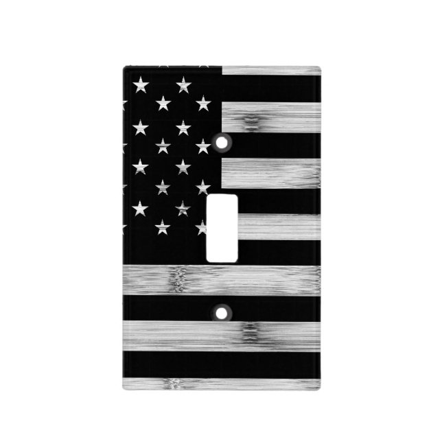 USA flag Rustic Wood Black White Patriotic America Light Switch Cover (Front)