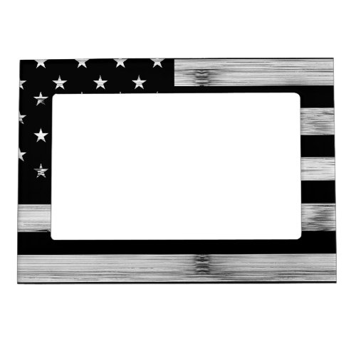 USA flag Rustic Wood Black White Patriotic America Magnetic Frame