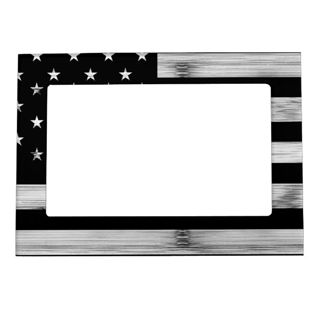USA flag Rustic Wood Black White Patriotic America Magnetic Frame (Front)