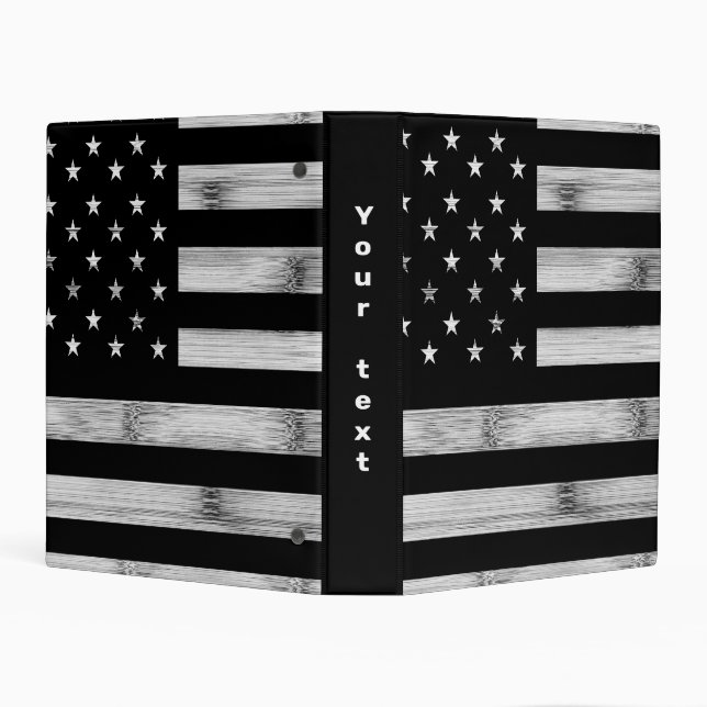 USA flag Rustic Wood Black White Patriotic America Mini Binder (Background)