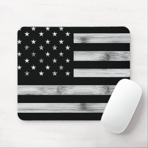 USA flag Rustic Wood Black White Patriotic America Mouse Pad