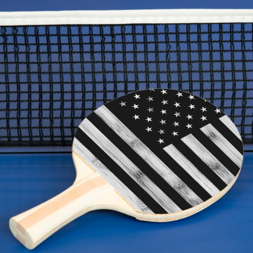 USA flag Rustic Wood Black White Patriotic America Ping Pong Paddle
