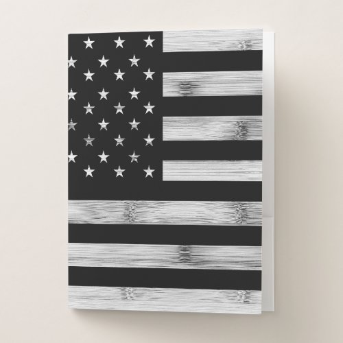 USA flag Rustic Wood Black White Patriotic America Pocket Folder