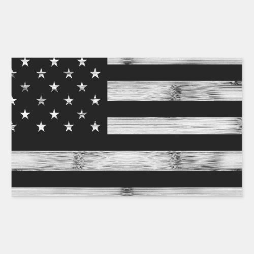 USA flag Rustic Wood Black White Patriotic America Rectangular Sticker