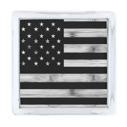 USA flag Rustic Wood Black White Patriotic America Silver Finish Lapel Pin