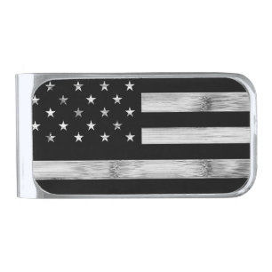 USA flag Rustic Wood Black White Patriotic America Silver Finish Money Clip