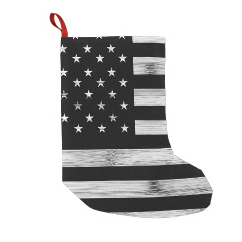 USA flag Rustic Wood Black White Patriotic America Small Christmas Stocking