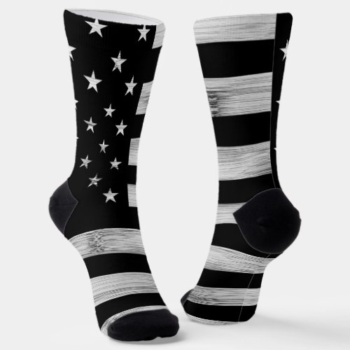 USA flag Rustic Wood Black White Patriotic America Socks