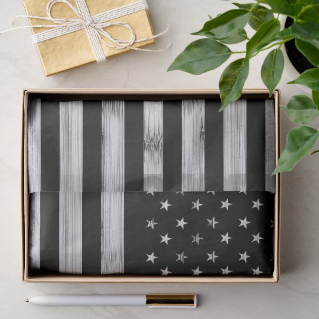USA flag Rustic Wood Black White Patriotic America Tissue Paper (Gift)