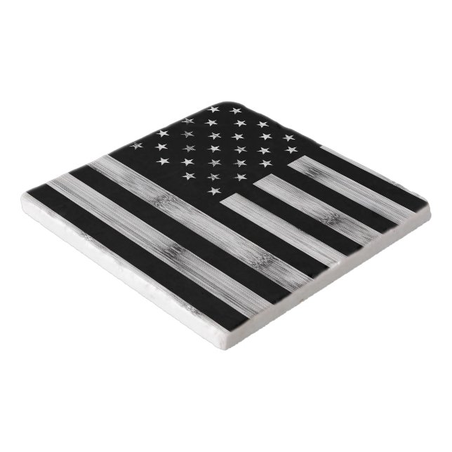 USA flag Rustic Wood Black White Patriotic America Trivet (Corner)