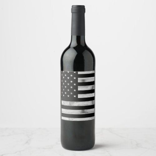 USA flag Rustic Wood Black White Patriotic America Wine Label