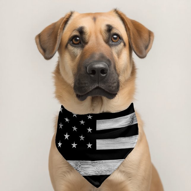 USA flag Rustic Wood Black White Pet Bandana Collar (Dog 2)