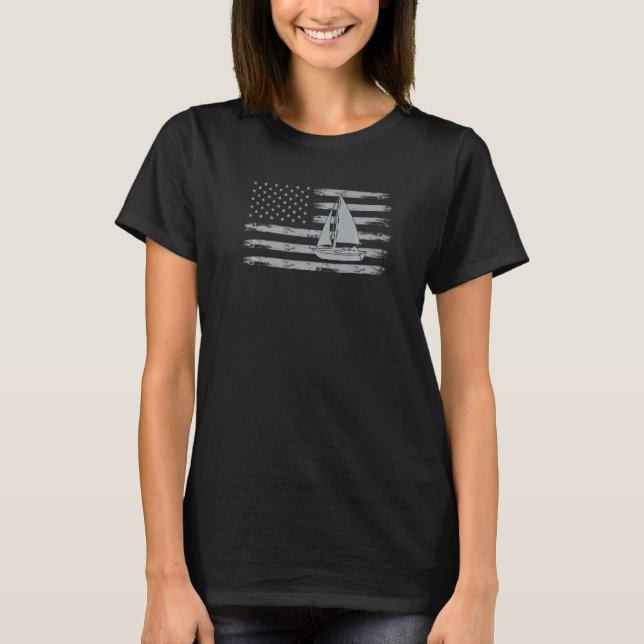 Usa Flag Sailboat Costume America Sailing Captain T-Shirt (Front)