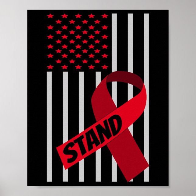 Usa Flag Scd Anemia Burgundy Ribbon Sickle Cell An Poster (Front)