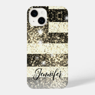 USA flag Sepia gold America faux sparkle Your name iPhone 14 Case