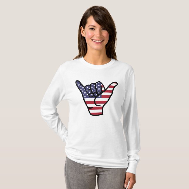 USA flag Shaka sign T-Shirt (Front Full)