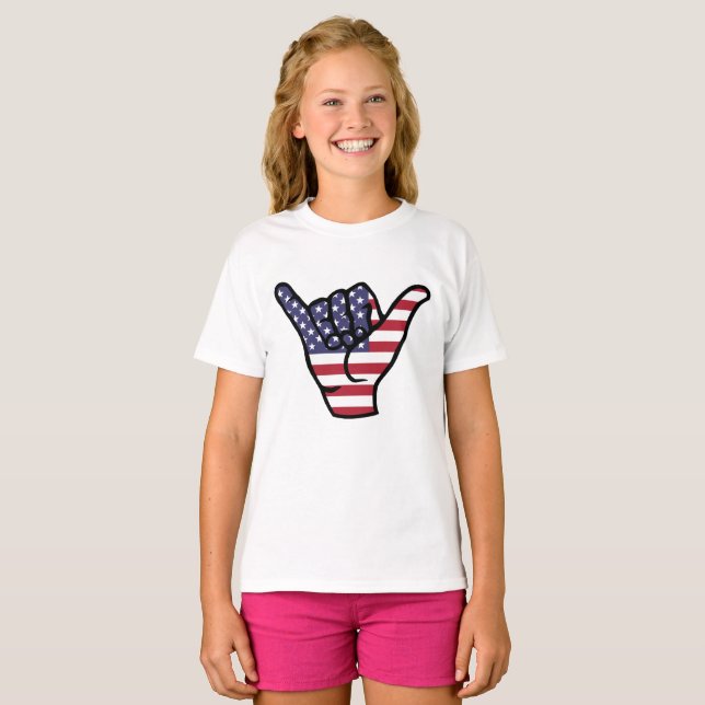 USA flag Shaka sign T-Shirt (Front Full)