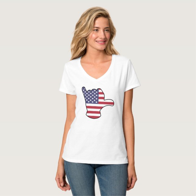 USA flag Shaka sign T-Shirt (Front Full)