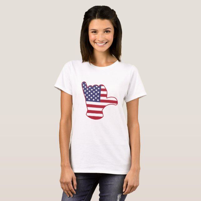 USA flag Shaka sign T-Shirt (Front Full)