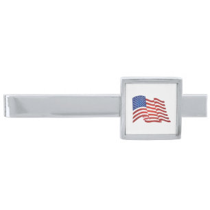 USA flag Silver Finish Tie Bar