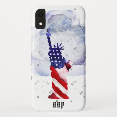  USA Flag Silver Stars Clouds Statue of Liberty iPhone XR Case