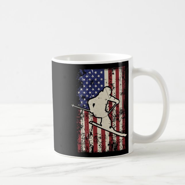 Usa Flag Ski Skiing &amp; Skiier Long Sleeve  Coffee Mug (Right)