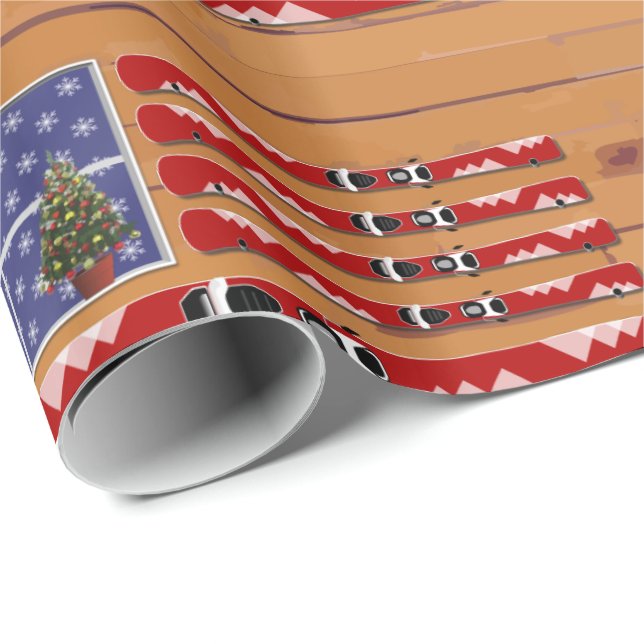 USA Flag Skis Christmas (fixed text) Wrapping Paper (Roll Corner)