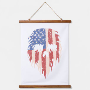 USA Flag Skull Beard Distressed Patriotic Design Hanging Tapestry
