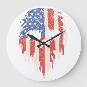 USA Flag Skull Beard Distressed Patriotic Design Large Clock