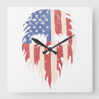 USA Flag Skull Beard | Distressed Patriotic Design Square Wall Clock