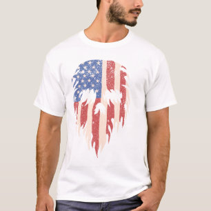 USA Flag Skull Beard   Distressed Patriotic Design T-Shirt