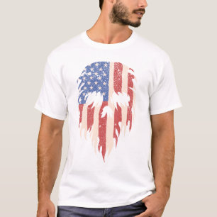 USA Flag Skull Beard   Distressed Patriotic Design T-Shirt
