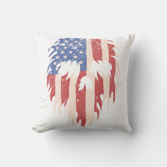 USA Flag Skull Beard | Distressed Patriotic Design Throw Pillow (Front)