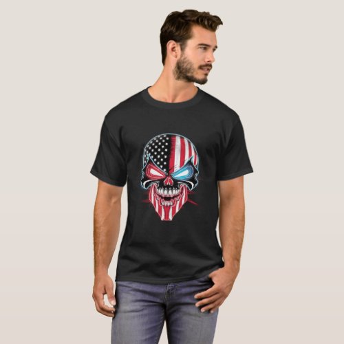USA Flag Skull Dark Style T_Shirt