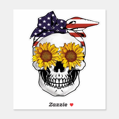 USA Flag Skull Sunflower Eyes Hair Bandana Sticker