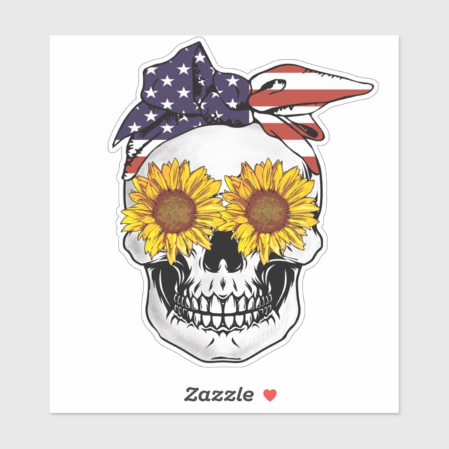 USA Flag Skull Sunflower Eyes Hair Bandana Sticker (Sheet)
