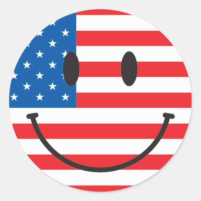 USA Flag Smiley Happy Face Round Stickers