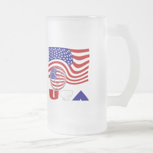 USA Flag Soccer Ball Frosted Glass Beer Mug (Right)