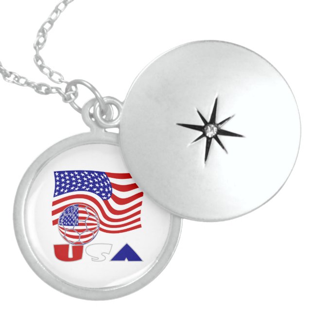 USA Flag Soccer Ball Locket Necklace (Front)