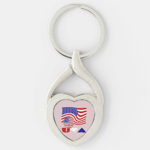 USA Flag Soccer Ball Pink Background Keychain